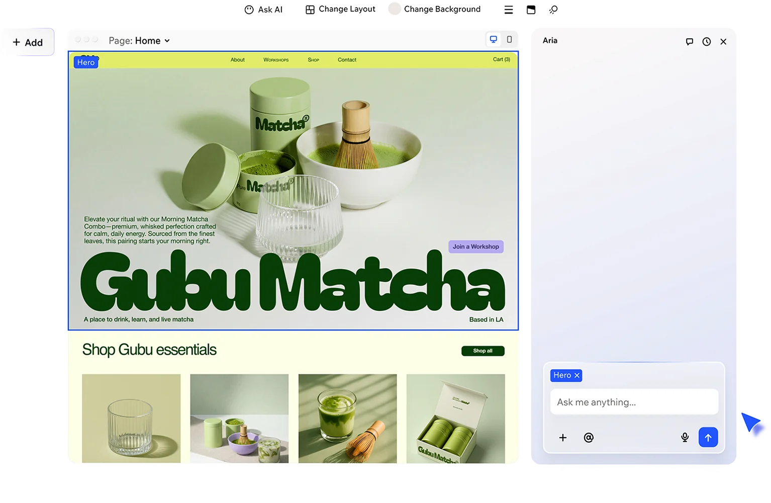 Matcha website generated by Wix AI